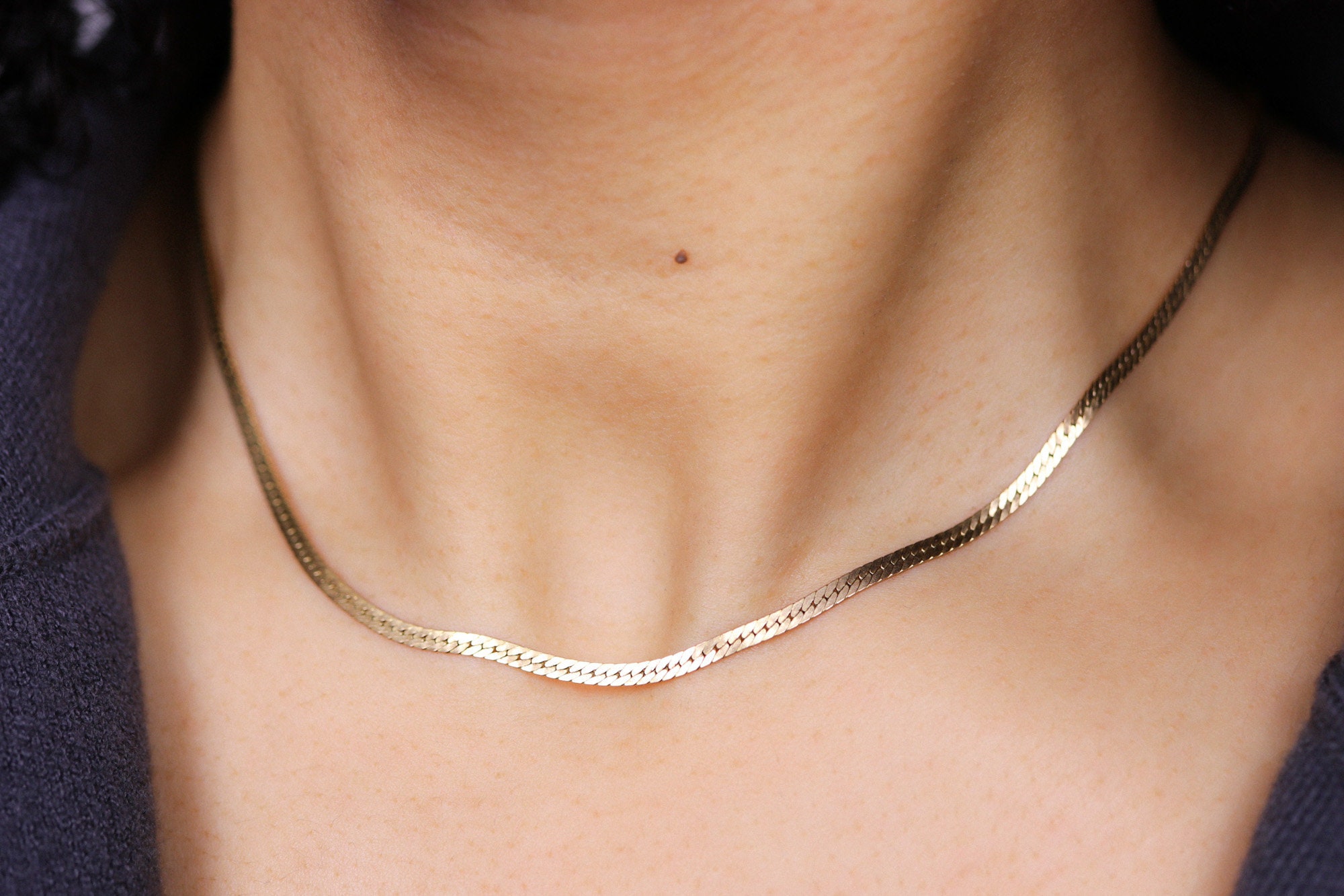 Gold Snake Chain Necklace Herringbone 