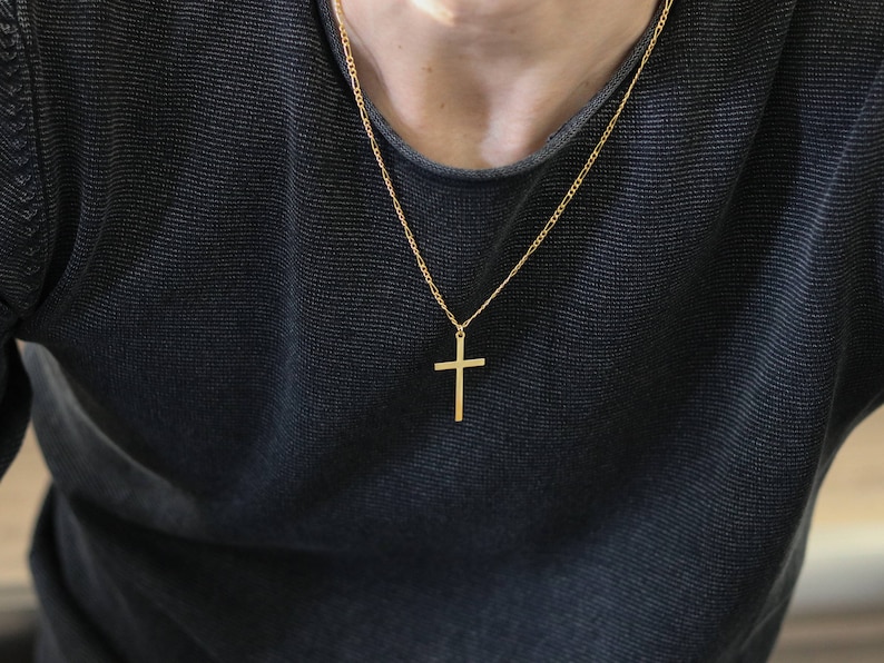 Gold Cross Necklace Men Chain Religious Jewelry Medallion Thick