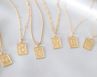 Astrology Necklace - Star Sign Necklace - Zodiac Sign Necklace - Rectangle Pendant - 14k Gold Filled or Sterling Silver