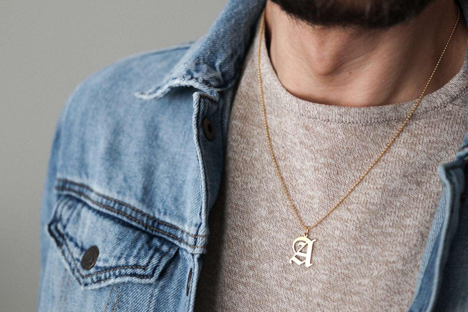 Custom Mens Necklace Old English Letter Necklace Gold Mens Etsy
