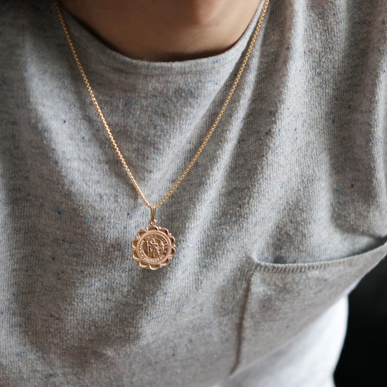 Mens Gold Neckace Medallion Necklace Pendant Filled Gift For Men Jewelry