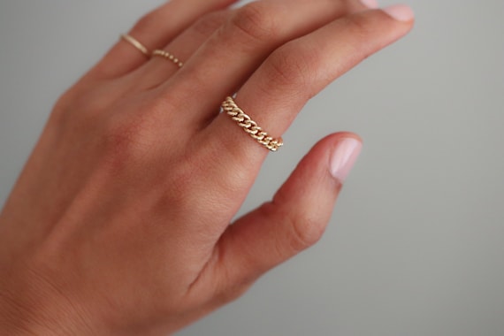 Gold Chain Ring Gold Stacking Ring Curb Chain Ring Bold Etsy