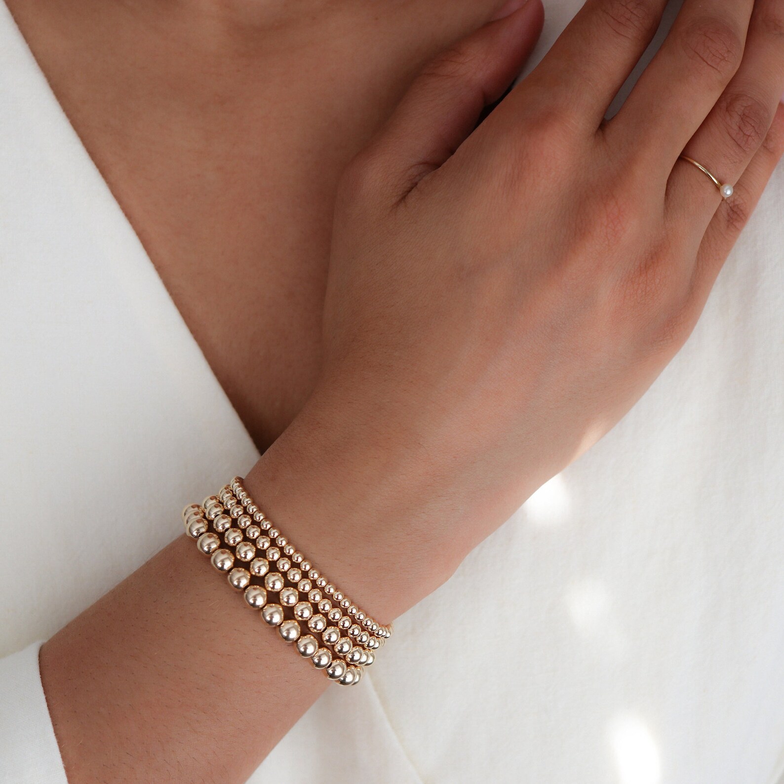 Gold Stacking Bracelets 14k Gold Filled Bracelet Beaded Etsy