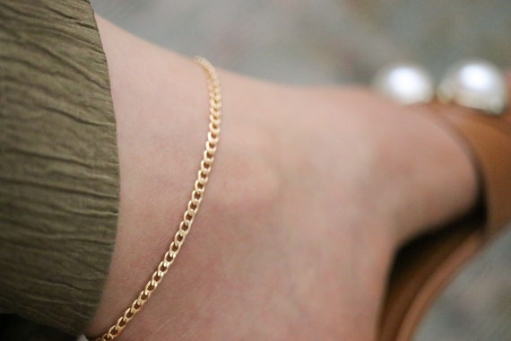 14k cuban cheap link anklet