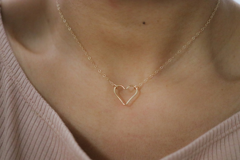 Small Heart Necklace Open Heart Necklace Heart Charm Necklace in Sterling Silver or 14k Gold Filled