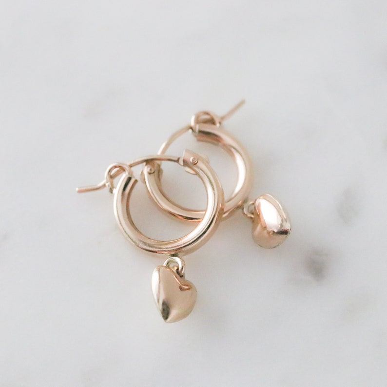 Gold Heart Hoops Bridesmaids Gift Mother/'s Day Gift Heart Charm Earrings Heart Hoop Earrings Tiny Heart Earrings