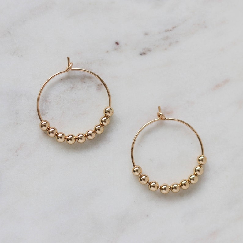 Boucles doreilles gold Bead Hoops  Minimalist Gold Hoops  image 0