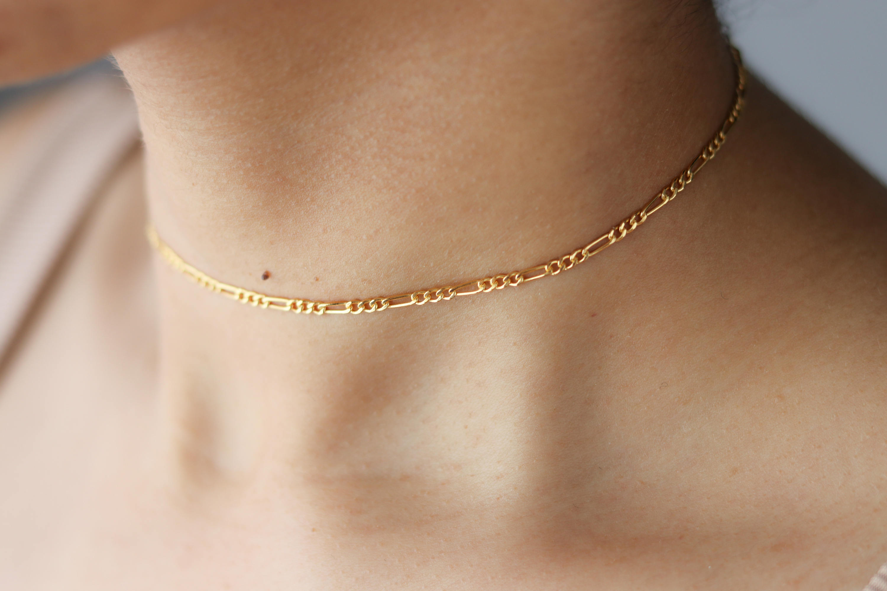 Dainty Gold Necklace Figaro Chain 