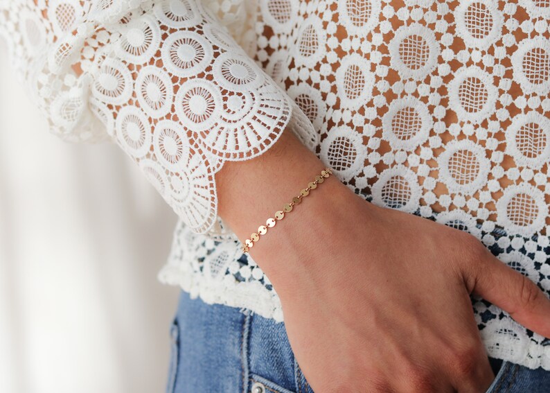 Gift For Her Bridesmaids Gift Circle Bracelet Bohemian Jewelry 14k Gold Filled Gold Filled Coin Bracelet Stacking Bracelet