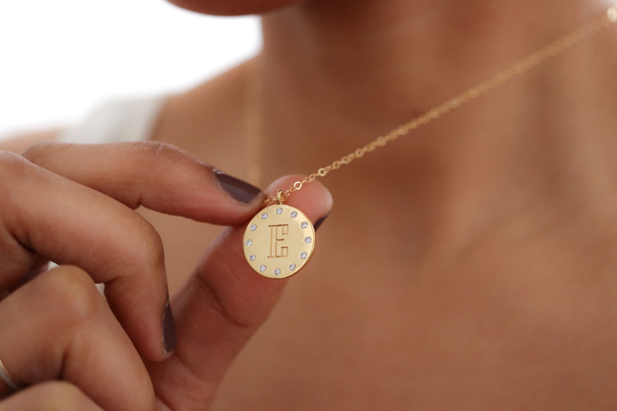 Engraved Initial Pendant Necklace 