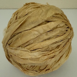 Recycled Silk ribbon, STRAW 5YD, journal ribbon, Hat ribbon, artisan ribbon, Pale yellow ribbon, shabby silk ribbon, millinery trim