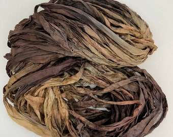 SADDLE UP 5y recycled silk ribbon, raw edge ribbon, silk ribbon, BOHO silk ribbon, brown ombre silk ribbon, hat ribbon, gritty silk ribbon