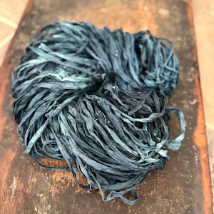 DEL MAR  5yd recycled silk ribbon, hat ribbon, journal ribbon, shabby ribbon, tassel ribbon, blue ribbon, artisan ribbon, blue silk ribbon