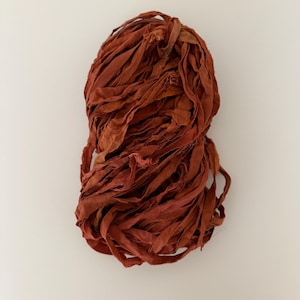 Cayenne 5 YD recycled silk chiffon ribbon, rusty ribbon, artisan ribbon, weaving, millinery ribbon, hat ribbon, rust colored silk ribbon
