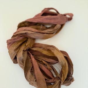 SUMMER SLUMBER 5yd Recycled sari silk ribbon, gritty hat ribbon, artisan ribbon, hat ribbon, tassel ribbon, shabby ribbon, millinery ribbon