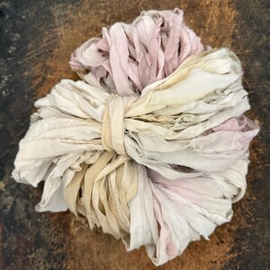 WILTED TULIP 5Y recycled Silk chiffon ribbon, pale ombre silk ribbon,artisan ribbon, hat ribbon, neutral silk ribbon, shabby bouquet ribbon