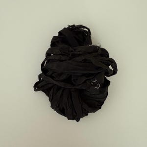 Recycled SILK chiffon ribbon, Midnight 5YD raw edge ribbon, hat ribbon, weaving, art yarn, millinery ribbon, sari ribbon, black silk ribbon