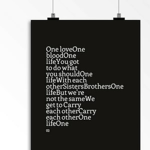 U2 One Weihnachten Weihnachtsgeschenk Geburtstag 5 Jahre Jubiläum Song Lyrics Print Freund Last Minute Umzug Geschenke Printable Art Downloadss