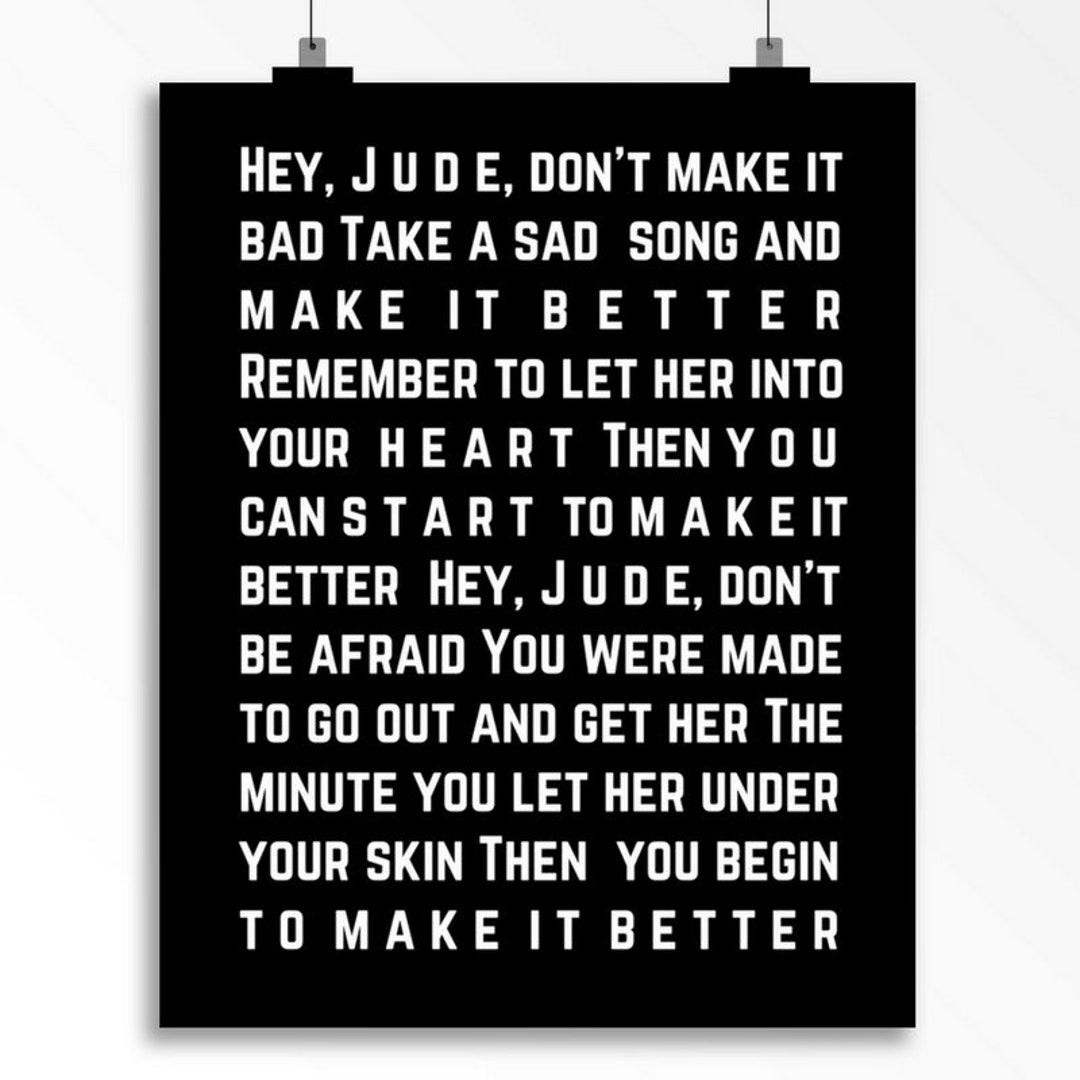 The Beatles Hey Jude Gift Under 10dollars Song Lyric Print Christmas