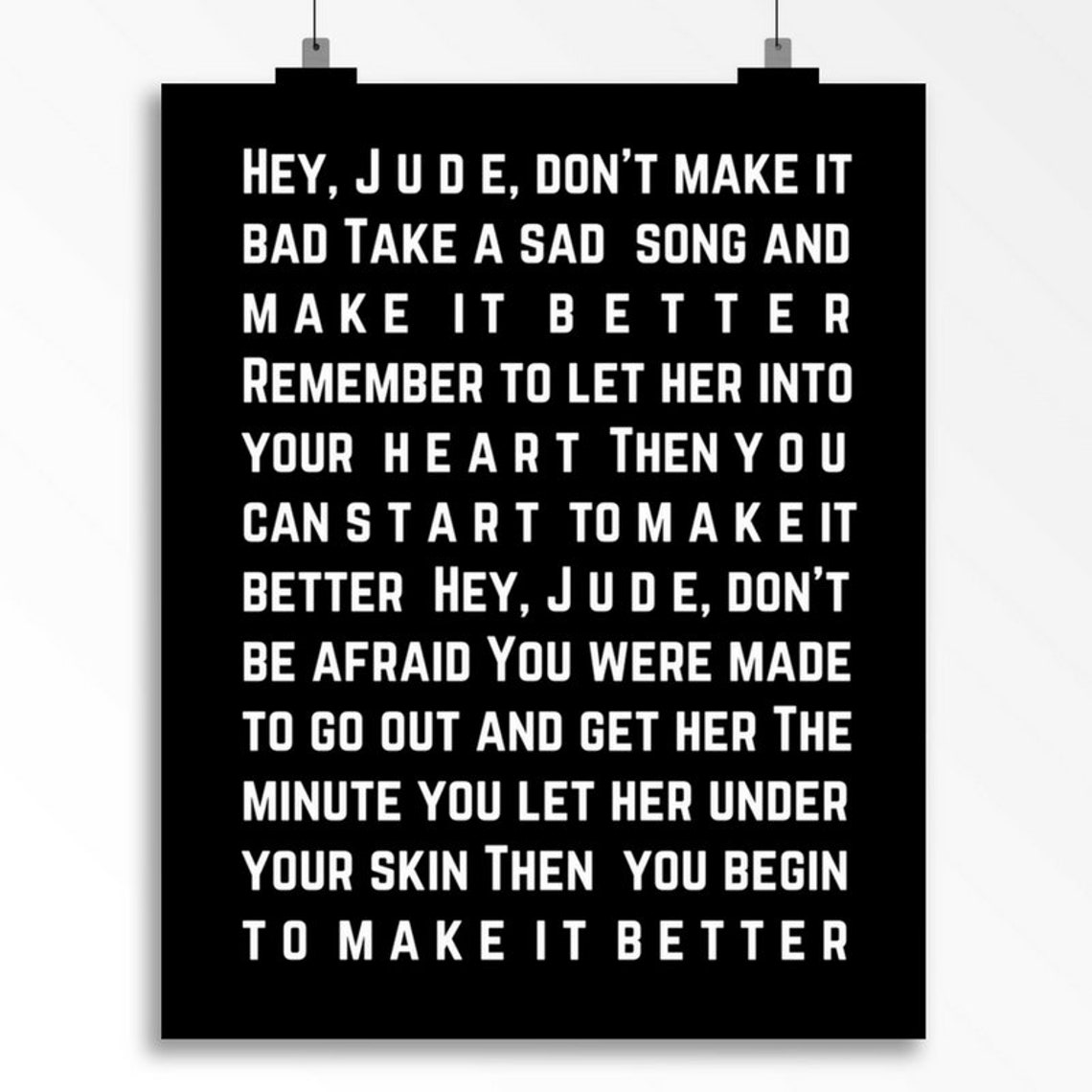 The Beatles Hey Jude Song Lyric Valentine�s Birthday gift | Etsy