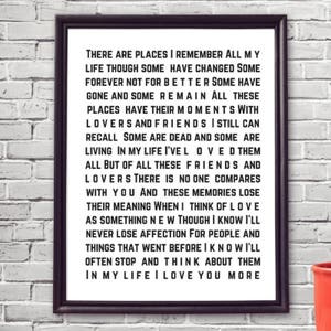 The Beatles In My Life Xmas Christmas 1 Year Anniversary Valentine Easter Birthday Music Gift Song Lyric 5 Year Anniversary Wedding Song Art image 3