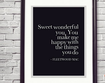 Fleetwood Mac You Make Loving Fun Song Lyric Print Gift Under 10 Dollars Valentine Christmas Birthday Anniversary Wedding Print Soulmate Art