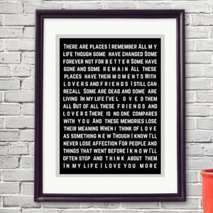 The Beatles In My Life Xmas Christmas 1 Year Anniversary Valentine Easter Birthday Music Gift Song Lyric 5 Year Anniversary Wedding Song Art image 2
