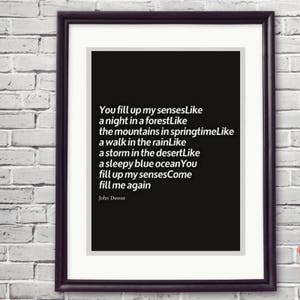 John Denver Annie's Birthday Christmas Xmas 1 Year Anniversary Wedding First Dance Engagement Last Minute Song Lyric Print Printable Art image 1