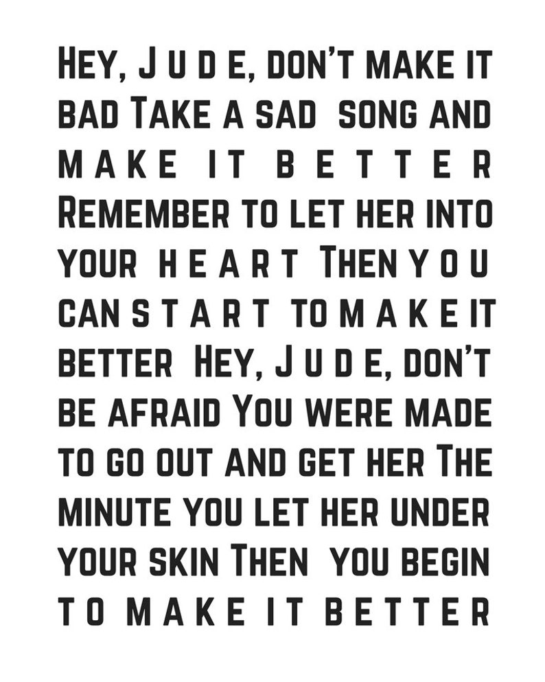 The Beatles Hey Jude Song Lyric Mothers Day Birthday gift | Etsy