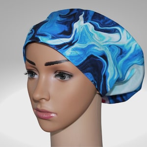 Modern Swirl Scrub Cap - White, Blue, Navy Euro Fit for Doctors and Nurses