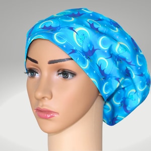 Men and Women Scrub Cap with Adjustable Toggle and Elastic, Lightweight Scrub Hat,  Blue Dragon Print Euro Unisex Surgical Cap