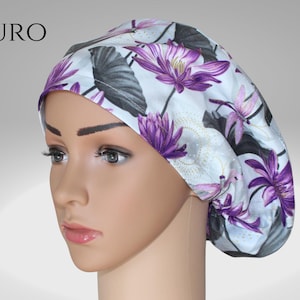 Floral Serenity Euro or Pixie Scrub Cap - A stylish choice for doctors and nurses