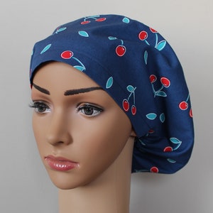 Nurse Scrub Hat, Surgical Scrub Cap, Euro Scrub Hat, Dental Scrub Cap, Blue Scrub Hat, OR Cap, Women's Scrub Hat, Cherry Scrub Hat
