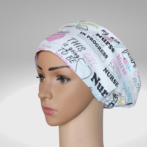 Scrub Hat, Surgical Cap, Women's Euro OR Hat, Nurse Life Vibes on a white background, ThePinkFeatherCo
