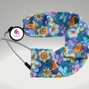 Blue Floral Stethoscope Cover, Butterfly Stethoscope Jacket, Nurse Accessories, RN Gift