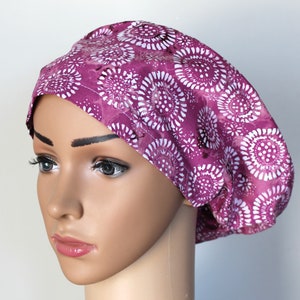 Nurse Scrub Hat, Surgical Scrub Cap, Euro Scrub Hat, Dental Scrub Cap, Mauve Scrub Hat, OR Cap, Women's Scrub Hat, Batik Print Scrub Cap
