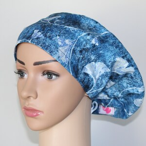 Floral Print Euro Scrub Hat: Blue Surgical Cap with Adjustable Toggle