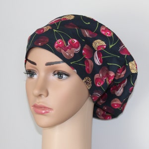 Nurse Scrub Hat, Surgical Scrub Cap, Euro Scrub Hat, Dental Scrub Cap, Black Scrub Hat, OR Cap, Women's Scrub Hat, Cherry Scrub Cap
