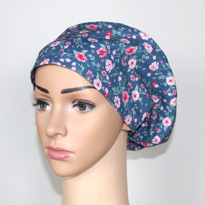 Euro Scrub Hat: Tranquil Blue Floral, Adjustable Cord