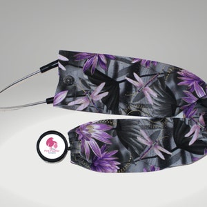 Dragonfly Floral Stethoscope Cover: Dark Grey Nurse Accessory