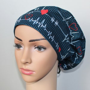 Nurse Scrub Hat, Surgical Scrub Cap, Euro Scrub Hat, Dental Scrub Cap, Blue Scrub Hat, OR Cap, Women's Scrub Hat, Sinus Rhythm Scrub Cap