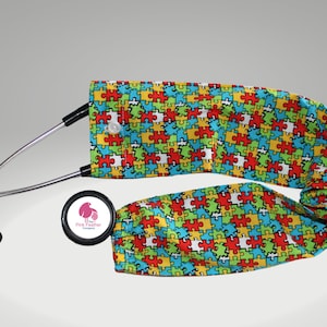 Autism Awareness Stethoscope Cover: Colorful Puzzle Piece Fabric