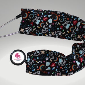 Medical Theme Stethoscope Cover: Black Stethoscope Protector, Nurse Gift
