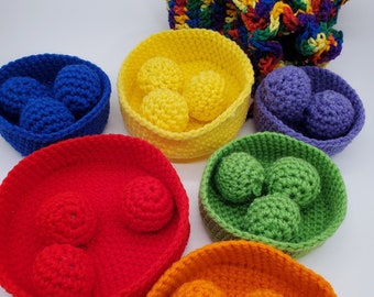 Crocheted Rainbow Color Bowls Stacking Toy