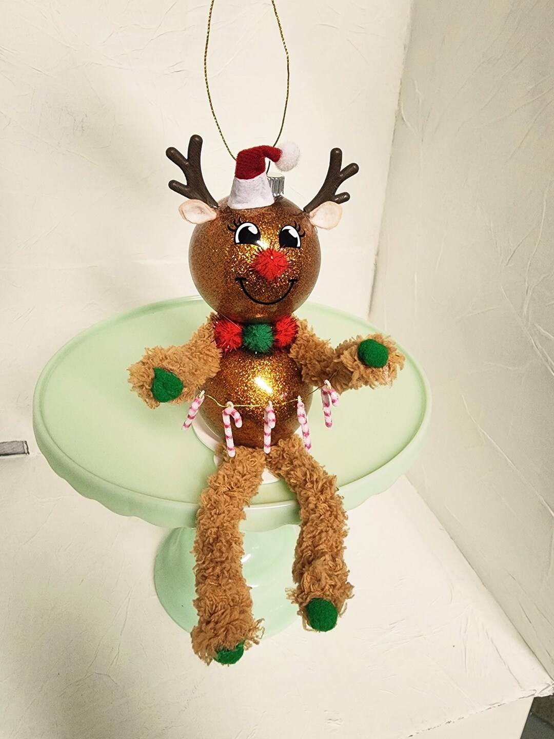 Handmade Rudolph Red-nosed Reindeer Ornament Glitter Christmas Decor ...