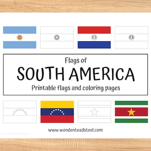 Flags of South America Coloring Pages and Printable- Unit Study- Homeschool Material- Montessori- South America Flags