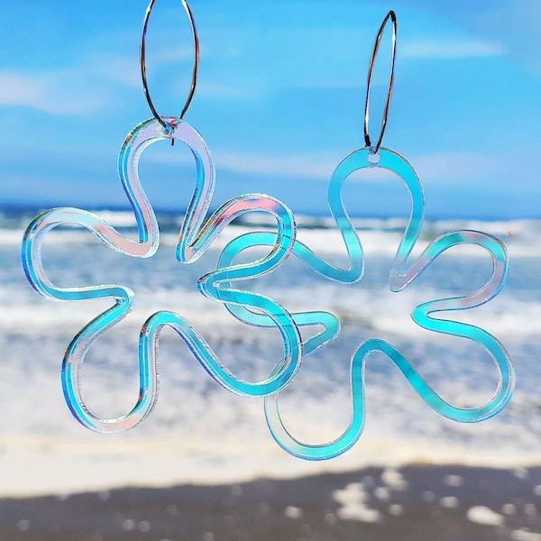 Wavy Flower Earrings | Groovy Festival Earrings | Iridescent Rave Jewelry