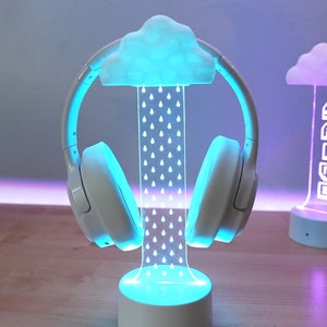 クラウドヘッドフォンスタンド | カスタマイズ可能なLEDヘッドセットスタンド | Rain and Cloud ゲーミングデコレーション