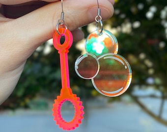 Bubbles with Wand Earrings | Colorful Bubble Earrings | Rave Earrings | Festival Earrings