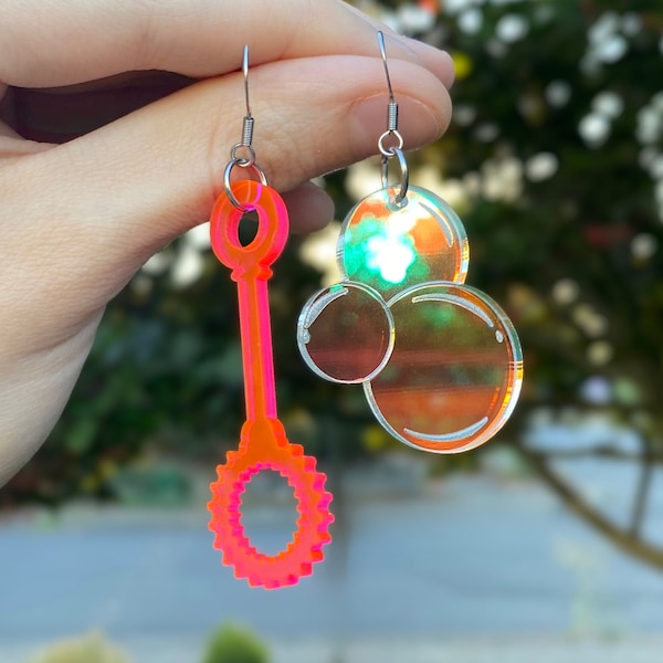 Bubbles with Wand Earrings | Colorful Bubble Earrings | Rave Earrings | Festival Earrings